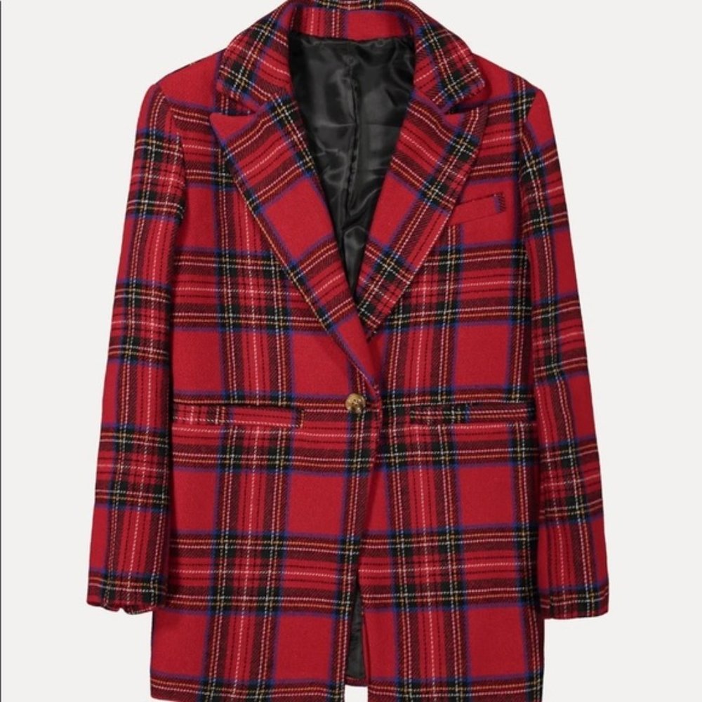 NWT Something Navy Plaid Tartan Blazer Coat "Marley"